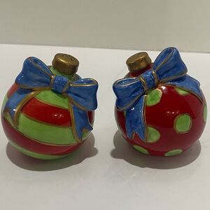 VTG Fitz & Floyd Kringle Christmas Ornament Salt & Pepper Shakers Set NIB